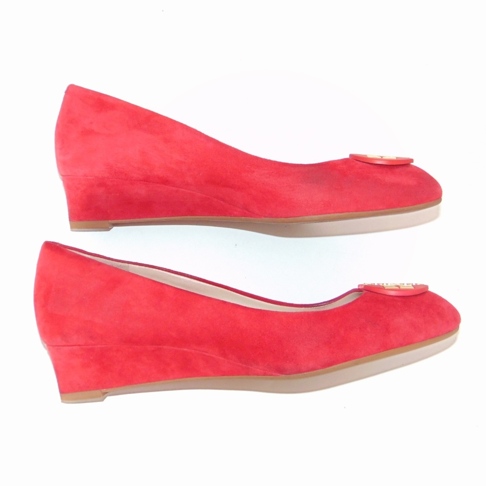 TORY BURCH Luna Suede Wedge Holiday Red Pumps - Picture 6 of 8